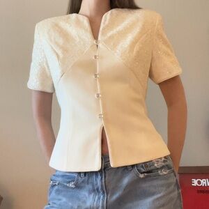 Short Sleeve Sequin Button Down